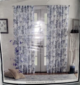 Eastwood Rod Pocket Back Tab Curtain Panel 50"x84" Floral Leaf White/Blue - Picture 1 of 6