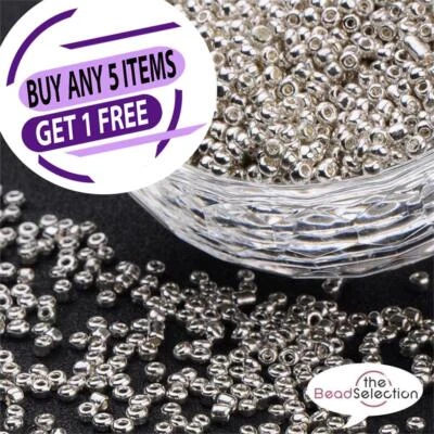50g Metallic Silver Glass Seed Beads 11/0- 2mm 8/0 3mm 6/0 4mm jewellery making  - Image 1 of 4