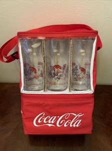 VTG 6 Coca Cola French Bistro Glasses In Insulated Carry Case Anchor Hocking NEW - Picture 1 of 12