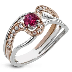 Anello donna elegante bicolore argento 925 pieno taglio tondo zirconi misura 6-10 - Foto 1 di 5