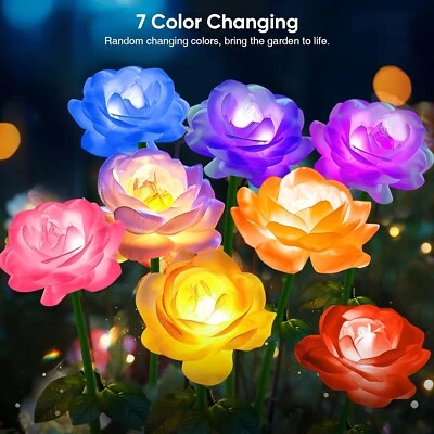 Solar Garden Lights Outdoor, 7 Color Changing Rose Solar Lights for Yard Patio  - Image 1 of 4