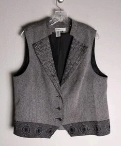 Chaleco Coldwater Creek Negro Gris Espiga Cobre Cuentas Bordado X-Grande - Imagen 1 de 4