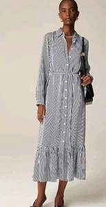 Neu mit Etikett J. Crew Größe XS langes Amelia Shirtkleid gestreift drapiert Viskose Twill CF659 - Bild 1 von 18