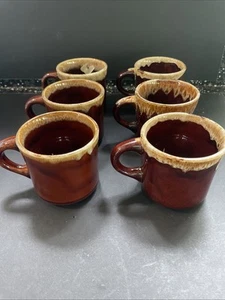 6 Vintage McCoy Brown Drip Glaze Coffee Mugs C Handle - Picture 1 of 5