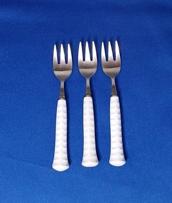 Lot Of 3 Noritake Wild Plum Primastone Ceramic Salad Forks Flatware Japan White  - Image 1 of 4