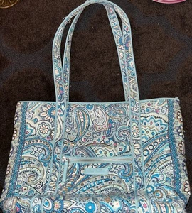 Vera Bradley Tote Bag Blues Dots Paisley Purse Cotton Pocketbook Handbag 11x15 - Picture 1 of 9
