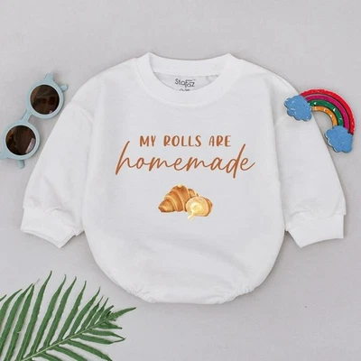 My Rolls Are Homemade Romper, Homemade Rolls, Retro Fall Romper, Autumn Kids - Image 1 of 4