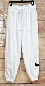 Nike Damen M weiß Poly hoher Bund Jogginghose elastischer Bund Saum Gürteltaschen Logo - Bild 1 von 9