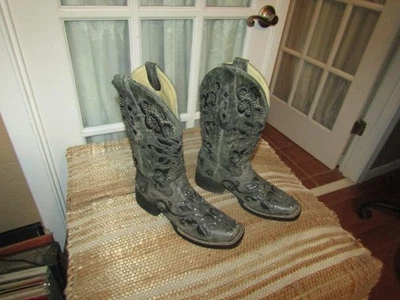 Botas de Vaquero Corral Vintage A1130 Gris Negro Tachuelas Cuero Para Mujer Talla 6.5 M Foto 1 de 4