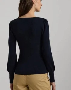 LAUREN Ralph Lauren Ribbed Long Puff Sleeve Black Medium Jumper Sweater A4 - Picture 1 of 6