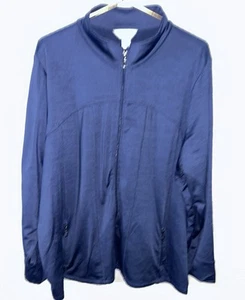 CJ Banks 3X Plus Womens Blue Black Polyester Jacket Full Zip Super Soft - Picture 1 of 4