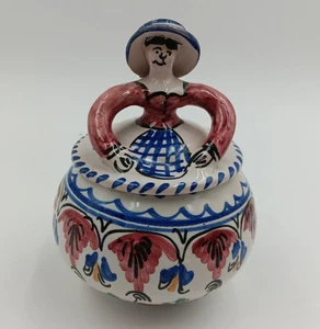 Vintage Hand Painted Ceramic Woman Spanish Folk Art 5.25” Tall Sugar Bowl. - Picture 1 of 8