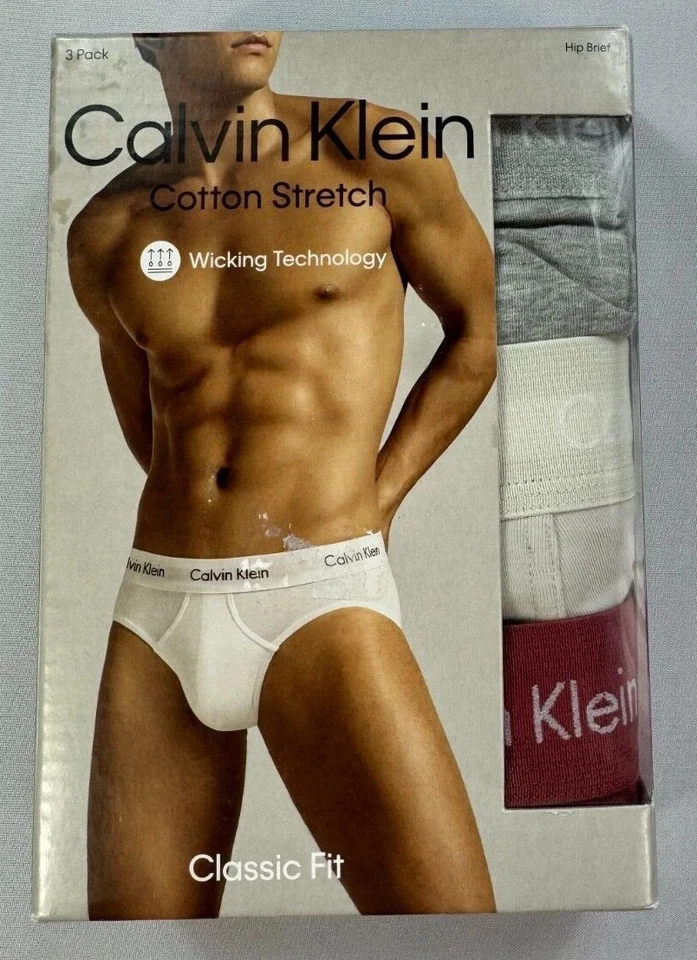 CK 3-pack Cotton Stretch Hip Brief -2X L (44-46) - Silver/Tan/Burgundy