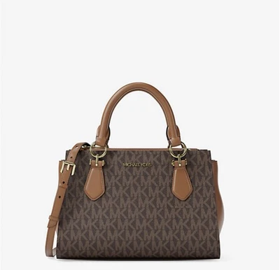 Michael Kors Marilyn Small Satchel Shoulder Crossbody Bag MK Brown - Image 1 of 4