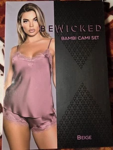 Be Wicked Bambi Brand New Medium Tank Top And Shorts Set Lingerie Satin Pink - Picture 1 of 2