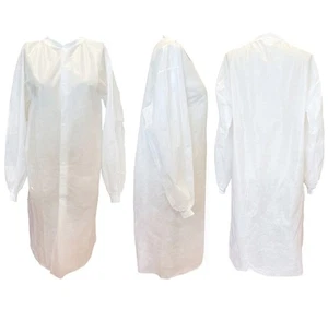 White Disposable Lab Coat Knit Collar & Cuff, Snap Front, No Pocket, 9pc XL - Picture 1 of 3