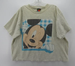VINTAGE Mickey Mouse Shirt Women XL Gray Disney Unlimited Cropped Top Tee 90s * - Picture 1 of 13