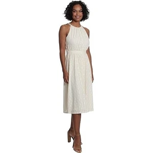 Maggie London Times Women's Cream Sleeveless Halter Diamond Lace Midi Dress M 8 - Picture 1 of 9
