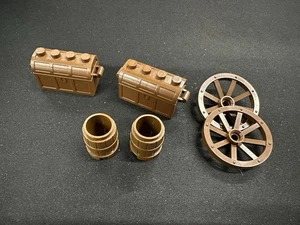 Lot of 6 Vintage Lego Dark Brown Parts Barrels Chests Wood Crate Wagon Wheel - Picture 1 of 3