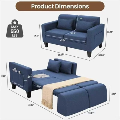 Sofá cama Loveseat de 58 pulgadas de ancho, sofá cama convertible 6 en 1, sofá cama extraíble Foto 1 de 4