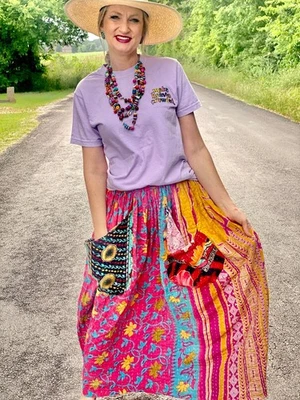 Falda corta envolvente india hecha a mano 10 piezas acolchada Kantha hippy gitana boho para mujer Foto 1 de 4