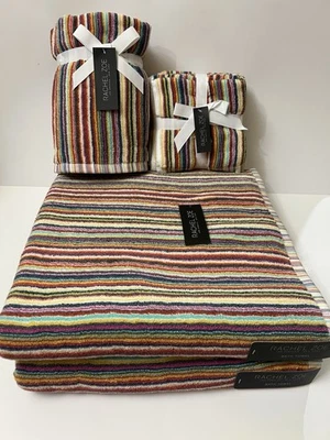 Toallas de paño Rachel Zoe 2 baños 2 manos 4 rayas multicolores 100 % algodón nuevas con etiquetas Foto 1 de 4
