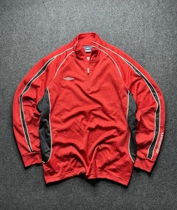 Vintage Umbro 90s retro baggy red 1/4 zip jacket pullover sweatshirt men size XL - Picture 1 of 14