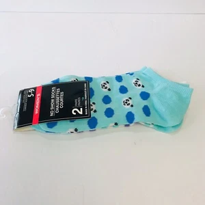 Women's No Show Socks Teal /purple Panda and Stripes 2 Pairs Size 5-9 - Picture 1 of 4
