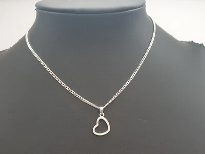 925 Argento Catena & Ciondolo a Cuore / Liebe / Vero Argento/38,0cm/5,1g - Immagine 1 di 3