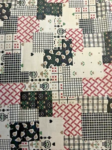 Cheater Quilt Patchwork Black White Mauve Gold Checks Hearts Flowers BTFQ - Picture 1 of 5