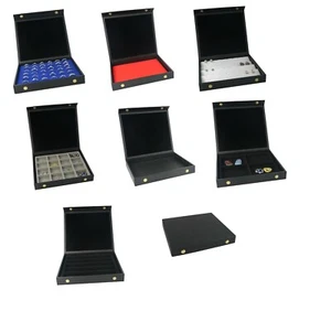 Schmuck Knopf Druckknopf Deckel Tablett Etui schwarz Kunstleder & Einsatzwahl - Bild 1 von 76