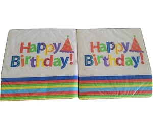 Paper Napkins Birthday Party Stripes Supplies NEW 48 pc Happy Birthday  2-24 pk. - Picture 1 of 3