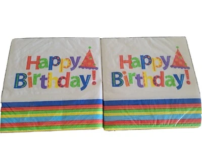 Paper Napkins Birthday Party Stripes Supplies NEW 48 pc Happy Birthday  2-24 pk. - Image 1 of 3