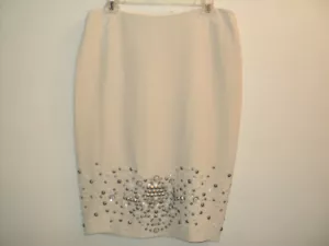 Falda mediana Lafayette 148 New York talla 10 crema seda dobladillo con cuentas estilo recto - Imagen 1 de 6