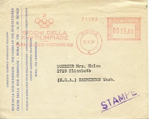 ROME OLYMPICS SLOGAN CANCEL    1958  O332 - Picture 1 of 2
