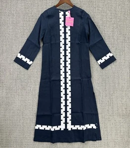 Abito Tuckernuck X Atlantic Pacific Designer Donna XXS Blu Navy Lino Ricamato - Foto 1 di 14