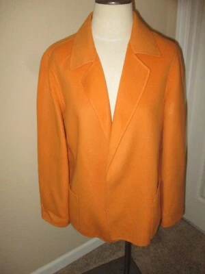 复古 Ellen Tracy 橙色 100% 羊毛开襟西装外套 12 码 — 第 1/4 张图片