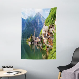 Rustic Tapestry Alps Village Small Town Print Wall Hanging Decor - Picture 1 of 3