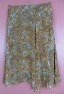 SK18430- HAROLD'S Women 100% Silk A-Line Skirt Asymmetrical Hemline Paisley 10 - Picture 1 of 7