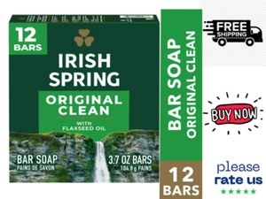 Irish Spring Bar Soap for Men, Original Clean Mens Bar Soap, 12 Pack, 3.7 Oz NEW - Picture 1 of 11