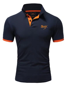 Polo hombre básico contraste bordado cuello manga corta polo camiseta R-0056 - Imagen 1 de 8