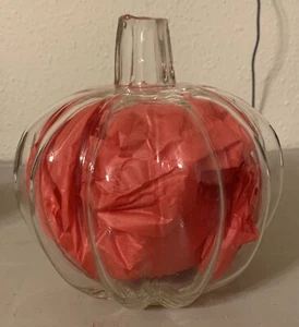 Clear Glass Cloche Pumpkin 8” Halloween Fall Harvest Luminary Tea Light - Picture 1 of 8
