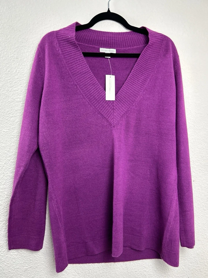 Suéter Pullover Púrpura Manga Larga Cuello en V New York & Company XL NUEVO CON ETIQUETAS Foto 1 de 4