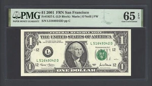 United States-Federal Reserve 1 Dollar 2001 Fr#1927-L (LD Block) UNC Grade 65 - Picture 1 of 2