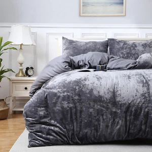 Velvet Duvet Cover Bedding Set Queen Size, Luxury Ultra Soft Velvet Comforter Co - Picture 1 of 9