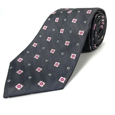 Corbata de diseñador de seda tejida con patrón floral gris rosa 57 x 3,75 Chaps Foto 1 de 4