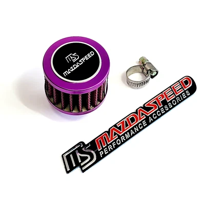PURPLE 12MM RACING MINI AIR OIL BREATHER FILTER FOR MIATA MAZDA ENGINE + EMBLEM - Image 1 of 4