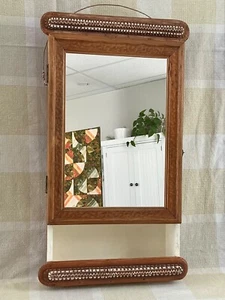 Antique Tramp Art Medicine Cabinet Mirror Folk Art Hand Made Rustic Carved Wood - Picture 1 of 12