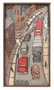 Aaron Wooten Cityscape Acrylic Painting Board Boho Street 1967 Chicago Cartoon - Picture 1 of 6