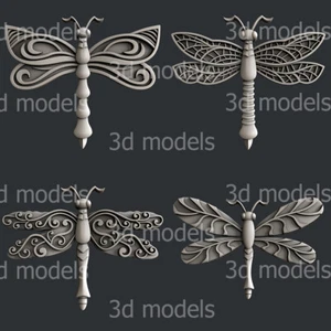 3d STL models for CNC, Artcam, Aspire, relief dragonfly set - Picture 1 of 9